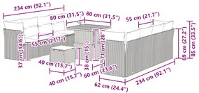 Conjunto de Sofa de Jardim vidaXL com 11 Peças com Almofadas Cinzento