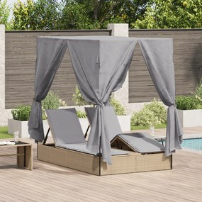 vidaXL Cama de Dia Dupla Conjunto de 2 Bege e cinza claro Rattan Sintético