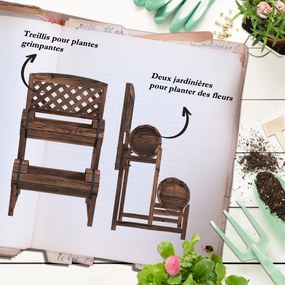 Floreira elevada com treliça quadrada de 2 níveis para terraço, varanda ou jardim, 42 x 49 x 80 cm, castanho