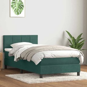 vidaXL Cama com molas/colchão 100x210 cm veludo verde-escuro