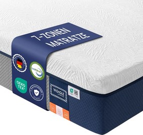 Colchão de espuma viscoelástica com gel, 160 x 200 cm, com apoio ergonómico, 25 cm de espessura, azul