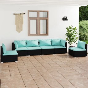 vidaXL 6 pcs conjunto lounge de jardim c/ almofadões vime PE preto