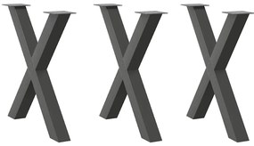 vidaXL Pés para mesa de jantar em formato de X, 3 peças, antracite, 80x(72-73) cm, aço