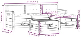 5 pcs conj. lounge jardim com almofadões madeira douglas maciça
