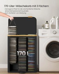 Cesto da roupa suja com tampa e saco removível 60 x 38,5 x 75 cm, 170 L, preto
