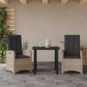 3 pcs conjunto de jantar p/ jardim c/ almofadões cinzento claro