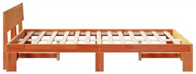 Estrado de Cama com Cabeceira Marrom Encerada 120x190 cm Madeira de Pi