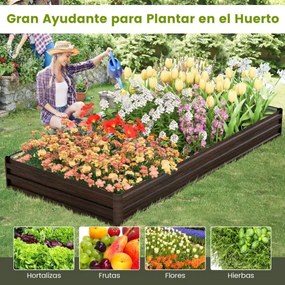 Floreira metálica para jardim elevado com suporte reforçado Base aberta Fácil montagem 240 x 120 x 30 cm Café