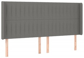 Cabeceira de cama c/ LED tecido 203x16x118/128 cm cinza-escuro