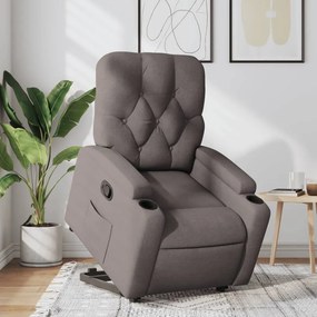 vidaXL Poltrona reclinável elevatória tecido cinzento-acastanhado