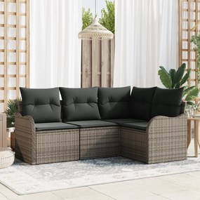 Conjunto de Sofá de Jardim vidaXL 4 Peças com Almofadas Cinza Rattan Poliéster