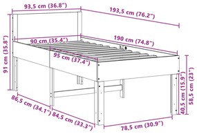 Cama sem colchão 90x190 cm madeira de pinho maciça castanho-mel