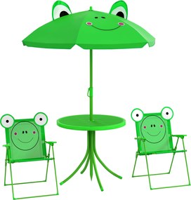 Outsunny Conjunto de Mesa e Cadeira de Jardim Dobrável para Crianças com Chapéu de Sol 100-125cm Desenho de Sapo Verde | Aosom Portugal