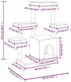Árvore gatos c/ postes arranhadores sisal 97,5 cm cinza-escuro