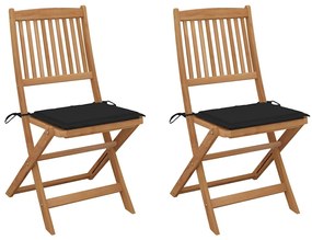 vidaXL Cadeiras de jardim dobráveis c/ almofadões 2 pcs acácia maciça
