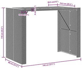 Mesa de bar para jardim com tampo em acácia vime PE cinza