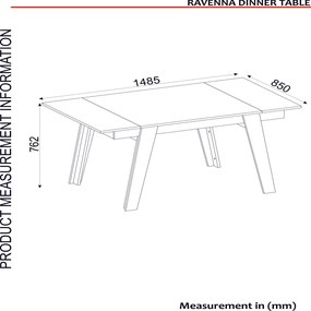 Mesa de Jantar "Ravenna" – 148.5x85x76.2 cm – Branco, Dourado e Preto