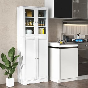Armário de despensa de cozinha com duas portas de vidro temperado Prateleiras anti-queda 60 x 31,5 x 161,5 cm Branco