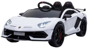 Lamborghini Aventador Carro elétrico para crianças 12v, módulo de música, assento de couro, pneus de borracha EVA Branco