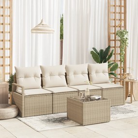 Conjunto de Sofá para Jardim vidaXL 5 Peças com Almofadas Bege Vime PE