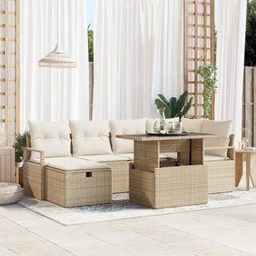 Conjunto de Sofás vidaXL de 7 Peças para Jardim com Almofadas Bege Rat