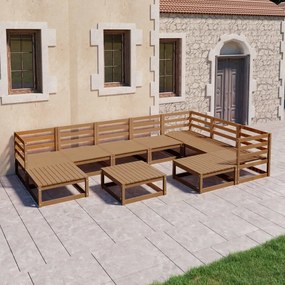 10 pcs conjunto lounge de jardim pinho sólido castanho mel