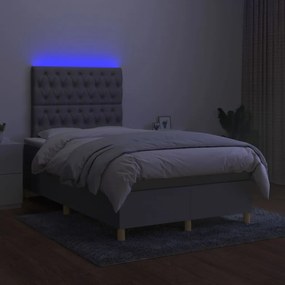 Cama box spring c/ colchão e LED 120x200 cm tecido cinza-claro