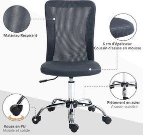 Cadeira de escritório com altura ajustável, base cromada e rotação de 360°, com revestimento em malha cinzenta escura