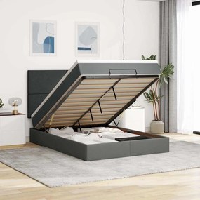 Estrutura de cama otomana com colchão 140x190cm cinzento escuro