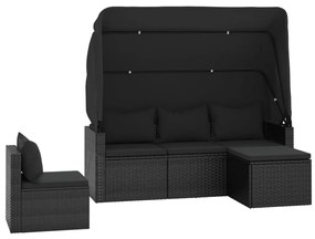 4 pcs conjunto de sofás para jardim c/ almofadões vime PE preto