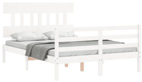 Estrutura de cama com cabeceira 140x200cm madeira maciça branco