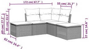 5 pcs conjunto sofás de jardim com almofadões vime PE preto