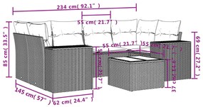7 pcs conjunto de sofás p/ jardim c/ almofadões vime PE preto