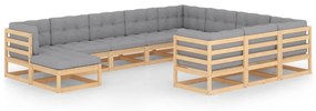 vidaXL 11 pcs conjunto lounge de jardim c/ almofadões pinho maciço