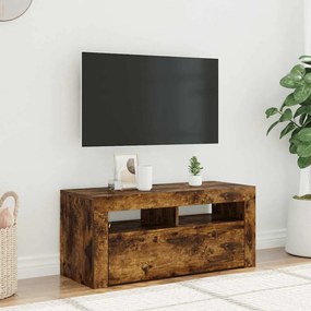 Móvel de TV com luzes LED 90x35x40 cm carvalho fumado
