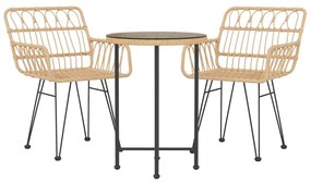 3 pcs conjunto de jantar para jardim vime PE
