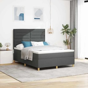 vidaXL Cama Box Spring LED Cinza Escuro 140 x 200 cm tecido