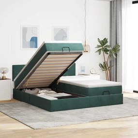 Estrutura de cama otomana com colchão verde escuro veludo