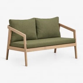 Sofá De 2 Lugares Em Madeira De Acácia Kaela Marrom Acácia Claro & Bouclé Verde Sálvia - Sklum