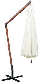 Guarda-sol suspenso com poste de madeira 350 cm branco