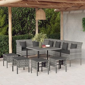 6 pcs conjunto de jantar p/ jardim c/ almofadões vime PE cinza
