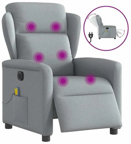 Poltrona de massagens reclinável elétrica tecido cinzento-claro