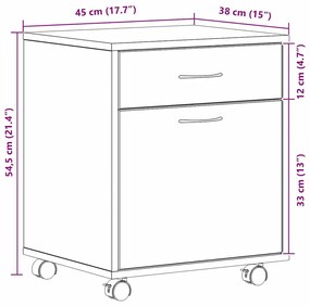 Armário em Rolling vidaXL Carvalho Preto 45x38x54 cm Madeira engenheir