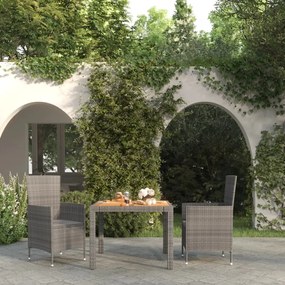 vidaXL Conjunto jantar p/ exterior com almofadões 3 pcs vime cinzento