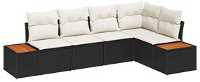 Conjunto de Sofá de Jardim com 5 Peças e Almofadas - Rattan Poliéster