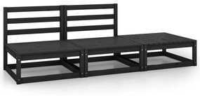 vidaXL 3 pcs conjunto lounge de jardim pinho maciço preto