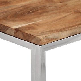 Mesa consola aço inoxidável/madeira de acácia maciça prateado