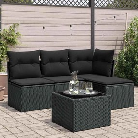 5 pcs conjunto sofás de jardim com almofadões vime PE preto