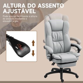 Cadeira de Escritório com Altura Ajustável 6 Pontos de Massagem e Apoio para os Pés Retrátil 68,5x68,5x113-121 cm Cinza
