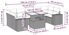 8 pcs conjunto sofás de jardim com almofadões vime PE preto
